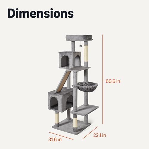 Amazon Basics Indoor Cat & Kittens Multi-Level Climbing Activity Tower with Scratching Posts, FSC Certified, 60.1" (152.7cm) H, Grey