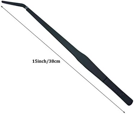 FRUTA Aquarium Tweezers Stainless Steel Curved Tweezer with Carbonation Protection Coating Against Rust Long Reptiles Feeding Tongs for Aquatic Plants Spider Snakes Lizards, 15 inch - Black Curved
