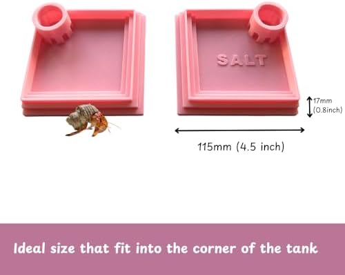 Pack of 2 Self-Refilling Hermit Crab Pools with Salt Marking – 110x110mm （4.5x4.5 in） Hermit Crab Water Bowl, Dishes Ideal for Small Pets – Easy to Use, Durable & Tip-Proof Dish (Cherry Blossom Pink)