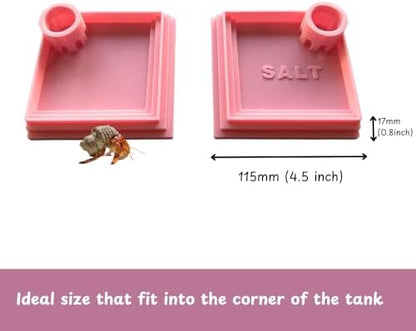 Pack of 2 Self-Refilling Hermit Crab Pools with Salt Marking – 110x110mm （4.5x4.5 in） Hermit Crab Water Bowl, Dishes Ideal for Small Pets – Easy to Use, Durable & Tip-Proof Dish (Cherry Blossom Pink)