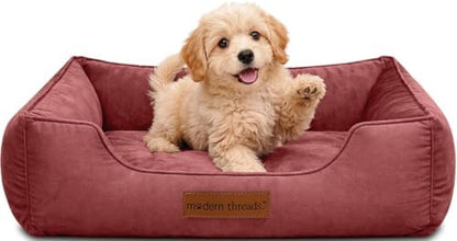 Modern Threads Luxury Dog Bed - Comfortable Tufted Velvet Cushion for Small to Large Dogs - Machine Washable - Durable & Cute Sleep Space for Pets - Pamper Your Pet with Cozy Beds - Rosewood