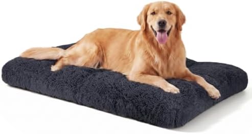 JOEJOY Large Dog Bed Crate Pad, Deluxe Plush Washable Dog Beds Fulffy Soft Kennel Pad Anti-Slip Pet Sleeping Mat for Extra Large Medium Small Dogs, 40" x 27", Dark Grey