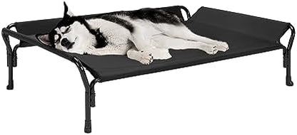 Veehoo Cooling Elevated Dog Bed, Raised Dog Cot with Guardrail & Headrest