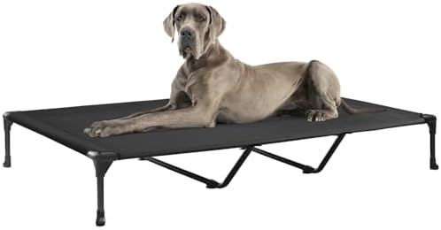 Veehoo Outdoor Elevated Dog Bed Large Sized Dogs, XXL Cooling Raised Dog Cots Beds Training Platform Off Ground Hammock with Breathable Mesh, No-Slip Feet, 59"x37.5", Black