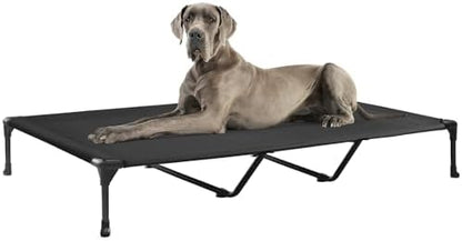 Veehoo Outdoor Elevated Dog Bed Large Sized Dogs, XXL Cooling Raised Dog Cots Beds Training Platform Off Ground Hammock with Breathable Mesh, No-Slip Feet, 59"x37.5", Black