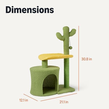 Amazon Basics Cactus Cat Tower for Indoor Cats, 4-in-1 Scratching Post with Curved Perch, Cozy Condo, Natural Sisal, Interactive Dangling Ball, 30.7 in H, Green