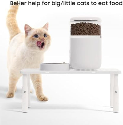 W‌SOWX Adjustable Automatic Cat Feeder Stand, Elevated Cat Food Stand,White