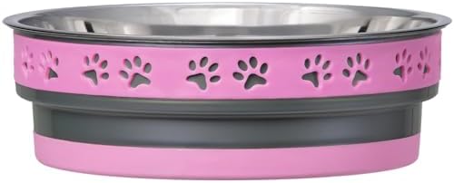 Loving Pets Corsa Dog Bowls- Stainless Steel Dog & Cat Bowls - Spill Proof Dog Food Bowl, Cat Bowl, Puppy Essentials & Pet Supplies Great for Home & Travel (Medium 20-35 lbs, Fiery Pink)