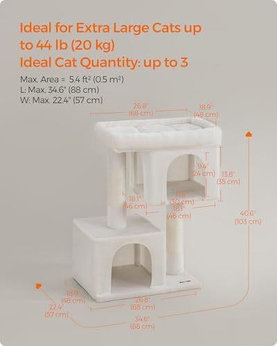 Feandrea Cat Tree, 40.6-Inch Tall Cat Tower, Cute Plush Condo, Cream White