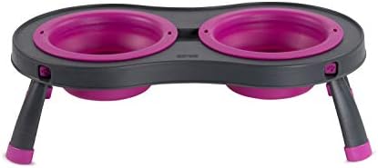 Dexas Pets Elevated Double Pet Feeder, Large, 2.5 Cup Capacity Bowls, Fuchsia, Raised Pet Food and Water Bowls