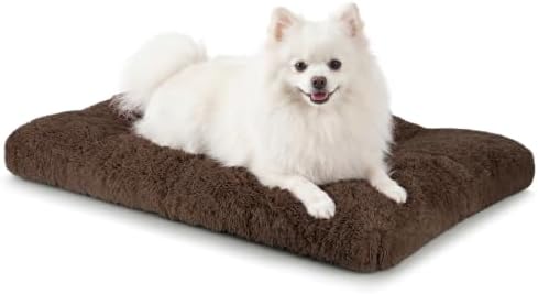 JOEJOY Dog Bed Crate Pad, Deluxe Plush Washable Dog Beds Fulffy Soft Kennel Pad Anti-Slip Pet Sleeping Mat for Small Dogs，23" x 18", Brown