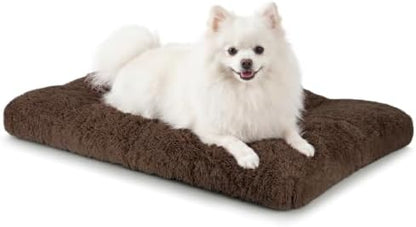 JOEJOY Dog Bed Crate Pad, Deluxe Plush Washable Dog Beds Fulffy Soft Kennel Pad Anti-Slip Pet Sleeping Mat for Small Dogs，23" x 18", Brown