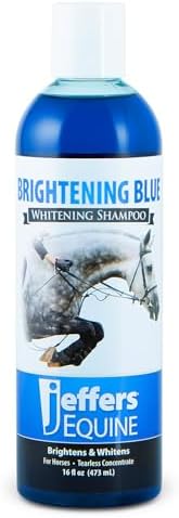 Jeffers Equine Brightening Blue Whitening Horse Shampoo, 16 oz – Grooming Shampoo with Coconut Extract, Aloe & Shea Butter for Coat, Mane & Tail, Removes Tough Stains, Safe for White & Light Coats