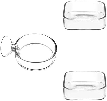 Aquarium Shrimp Feeder Dish Glass Fish Tank Feeding Bowls, 1pcs Round Glass Food Bowl (60mm), 2pcs Square Fish Feeding Bowls with Suction Cups (60mm)