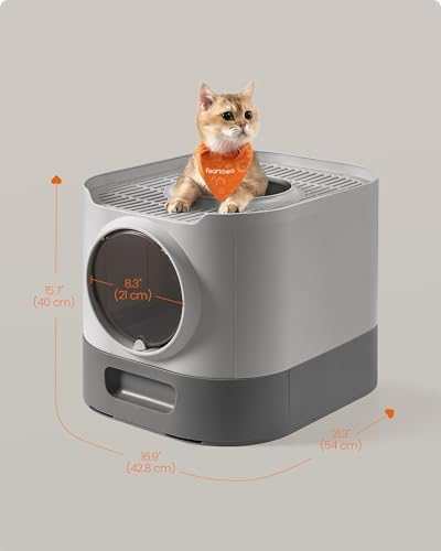 Feandrea Cat Litter Box with Lid, XL Enclosed, Slide-Out Tray, Scoop