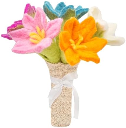 Glaciart One Felt Lily Flowers Artificial Bouquet - 5 pcs|Reusable, Washable and Essential Oil Ready Multi Color Artificial Flowers w/Bendable Wire Stem |Great as Gift and Home or Event Decorations
