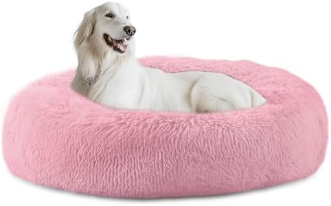 Bunlitent 39 inch Calming Dog Bed, Donut Dog Bed for Large Sized Dog, Pink