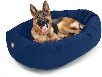 Majestic Pet 52 Inch Suede Calming Dog Bed Washable – Cozy Soft Round Dog Bed w/Spine Support for Dogs to Rest Head - Fluffy Donut Dog Bed 52x35x11 (Inch) - Round Pet Bed X- Large – Navy (2025)