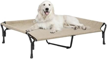 Veehoo Cooling Elevated Dog Bed, XL Raised Pet Cot with Guardrail & Slope Headrest, Durable Breathable Teslin Mesh, Non-Slip Feet, Washable Dog Couch Bed for Indoor & Outdoor, 50.5" x 33.5", Beige