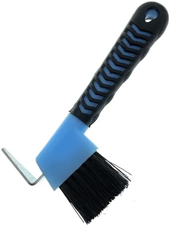 Horse Hoof Pick with Brush - Non-Slip Ergonomic Handle, Heavy-Duty Steel Pick & Stiff Bristles - Removes Dirt, Mud & Rocks - Horse Grooming Tool for Daily Hoof Care (Blue)