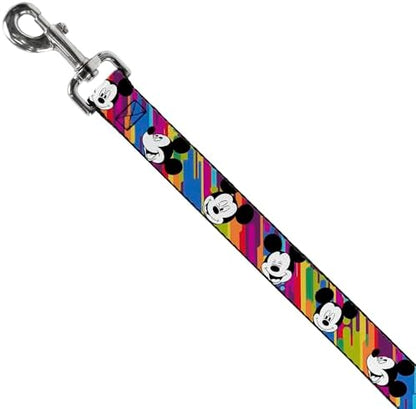 Buckle-Down Pet Leash - Mickey Mouse Expressions Multi Color White/Black - 4 Feet Long - 1/2" Wide