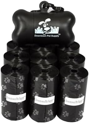 Downtown Pet Supply Poop Bags for Dogs with Dispenser, 220 Count - Leak-Proof Dog Waste Bags and Bone-Shaped Dog Poop Bags Holder for Leash - Black with Paw Prints, 12.5" x 8.5"