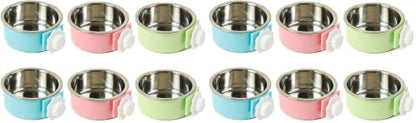 kathson Crate Dog Bowl, Removable Stainless Steel Hanging Pet Cage Bowl Food & Water Feeder Coop Cup for Cat, Puppy, Birds, Rats, Guinea Pigs (6 PCS, Size: L, 2×Blue,2×Green,2×Pink) (Pack of 2)