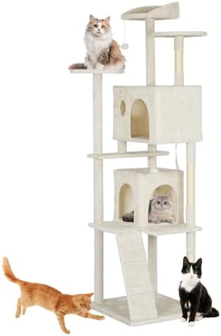 BestOffice 81 Inch Cat Tree, Multi-Level Cat Tower with Condo, Perches, Sisal Scratching Posts, Climbing Ladder,Indoor Activity Center Play House for Kittens & Adult Cats, Beige