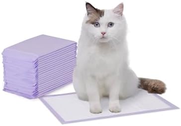 Amazon Basics Cat Litter Pee Pads, Odor Control with Fresh Scent, Super Absorbent, Multi Cat, Disposable, Universal Fit for Litter Box, Purple, 20 Count