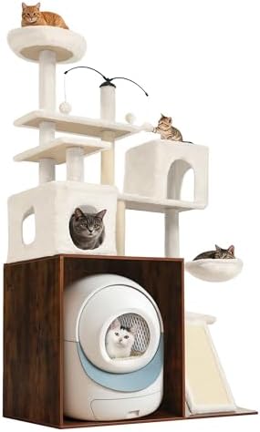Cat Tree Tower for Automatic Litter Box, 68 Inches, Rustic Brown