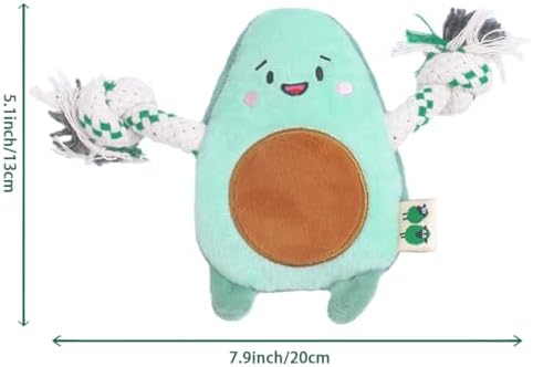 Green Sheep Puppy Plush Dog Toy, No Stuffing Squeaky Toy with Recycled Cotton Rope for Teething, Comfort and Gentle Play, Small Dogs and Puppies, Chew Toy, Avacado