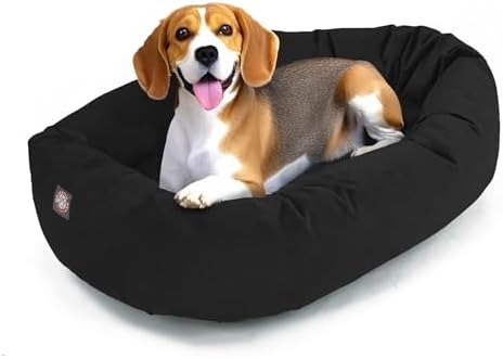 Majestic Pet 32 Inch Suede Calming Dog Bed Washable – Cozy Soft Round Dog Bed with Spine Support for Dogs to Rest their Head - Fluffy Donut Dog Bed 32x23x7 (Inch) - Round Pet Bed Medium – Black (2025)