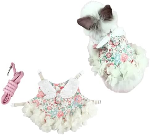 Bunny Rabbit Ferret Harness and Leash Set, Bunny Clothes for Rabbits, Small Animal Guinea Pig Dress Clothes for Kitten Ferret Chihuahua Puppy Mini Dog and Small Animals Harnesses (M, Flower)