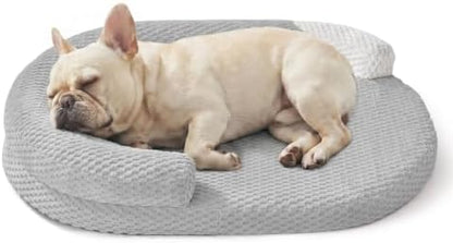 JOEJOY Orthopedic Dog Bed Medium Size Dogs, Waterproof Washable Oval Dog Beds with Removable Cover, Egg-Crate Memory Foam Pet Bed with Bolster Sides & Non-Skid Bottom, Light Grey, 28''x20''