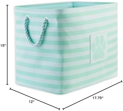Bone Dry Pet Storage Collection Striped Paw Patch Bin, Aqua, Large Rectangle
