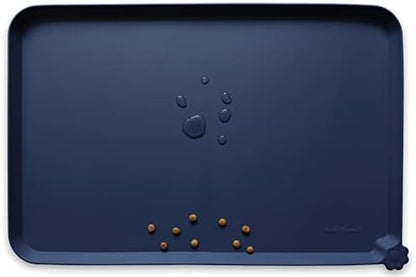 Hoki Found Large Waterproof Silicone Pet Food Mats Tray - Non Slip Pet Bowl Mats Placemat - Dog Pet Cat Feeding Mat - Dog Cat Food Mats -Pet Water Mats for Floors - French Navy