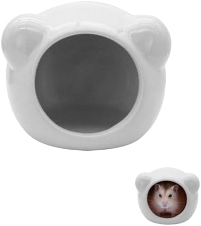 Ceramic Hamster House, Cute Animal Shaped Hamster Cave, Summer Cool Small Animal Hideout Habitat Decor for Dwarf Hamsters, Small Gerbils (Grey)