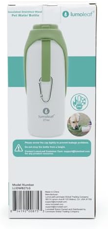 LumoLeaf Insulated Dog Water Bottle 27 oz Stainless Steel - Keep Water Cool or Warm, Portable Pet Water Bowl for Travel, Wide Mouth for Easy Ice Filling & Cleaning (Green, 27 oz)