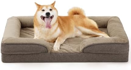 Made4pet Dog Bed Orthopedic Dog Sofa for Large Dogs,Supportive Foam Pet Cushions Bed with Washable Removable Cover, Egg-Crate Foam, Waterproof Lining Bottom, Brown, 35 * 23 * 6.5 Inch