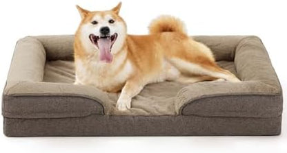 Made4pet Dog Bed Orthopedic Dog Sofa for Large Dogs,Supportive Foam Pet Cushions Bed with Washable Removable Cover, Egg-Crate Foam, Waterproof Lining Bottom, Brown, 35 * 23 * 6.5 Inch