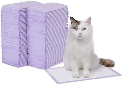 Amazon Basics Cat Pee Pads, Super Absorbent, Odor Control with Lemon Scent, Universal Fit for Cat Litter Box System, Multi Cat, Disposable, White/Purple, 100 Count
