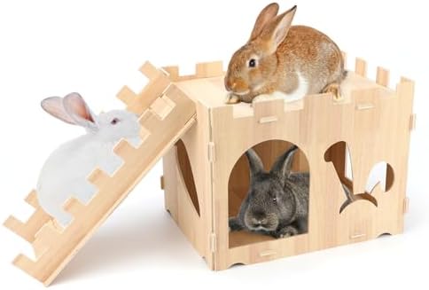 BWOGUE XL Wooden Rabbit Hideout Castle, Bunny House Wood for Small Animals