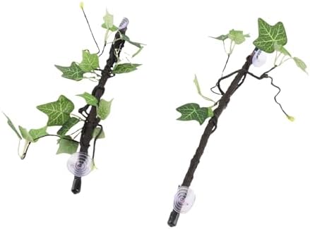 Reptile Corner Branch, 2 pcs Plastic Strong Durable Imitation Bendable Jungle Climbing Vine Suction Cup Design Flexible Terrarium Plant Decoration for Amphibian Lizard Snake Gecko Bearded Dragon Cage