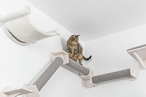 Trixie Cat Wall Furniture Set 6-7pc Cat Climbing Wall Set - Sisal Rope Scratching Posts, Elevated Bed, Corner Shelf, Steps - Gray/White