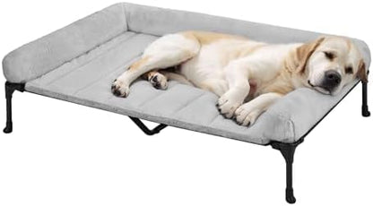 Veehoo Elevated Dog Beds Large Sized Dog with Fluffy Plush Bolster Cushion