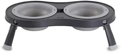 Dexas Pets Elevated Double Pet Feeder, Small, 1 Cup Capacity Bowls, Light Gray, Raised Pet Food and Water Bowls