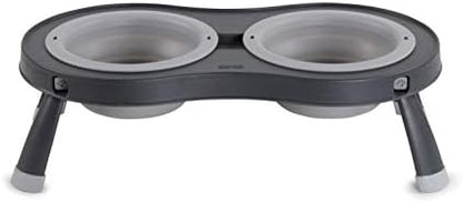 Dexas Pets Elevated Double Pet Feeder, Small, 1 Cup Capacity Bowls, Light Gray, Raised Pet Food and Water Bowls