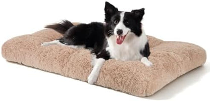 JOEJOY Large Dog Bed Crate Pad, Deluxe Plush Washable Dog Beds Fulffy Soft Kennel Pad Anti-Slip Pet Sleeping Mat for Large Medium Small Dogs, 35" x 23", Beige