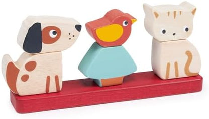 Mentari Interactive Pet Stacker Toy, 6-Piece Set, Kitten, Puppy, Bird, Base Board with Pegs