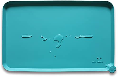 Hoki Found L Silicone Pet Food Mats Tray - Non Slip Pet Dog Cat Bowl Mats Placemat - Dog Pet Cat Feeding Mat - Waterproof Dog Cat Food Mats -Pet Water Mats for Floors -Teal